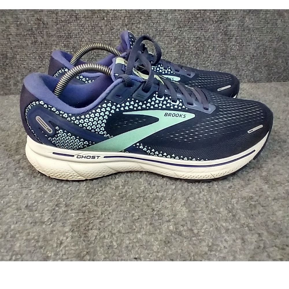 Brooks Ghost 14 Running Shoes Womens 10.5 Wide Navy Blue Teal 1203561D446